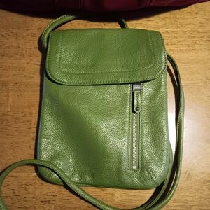 Tignanello Green Peebled Leather Crossbody Bag